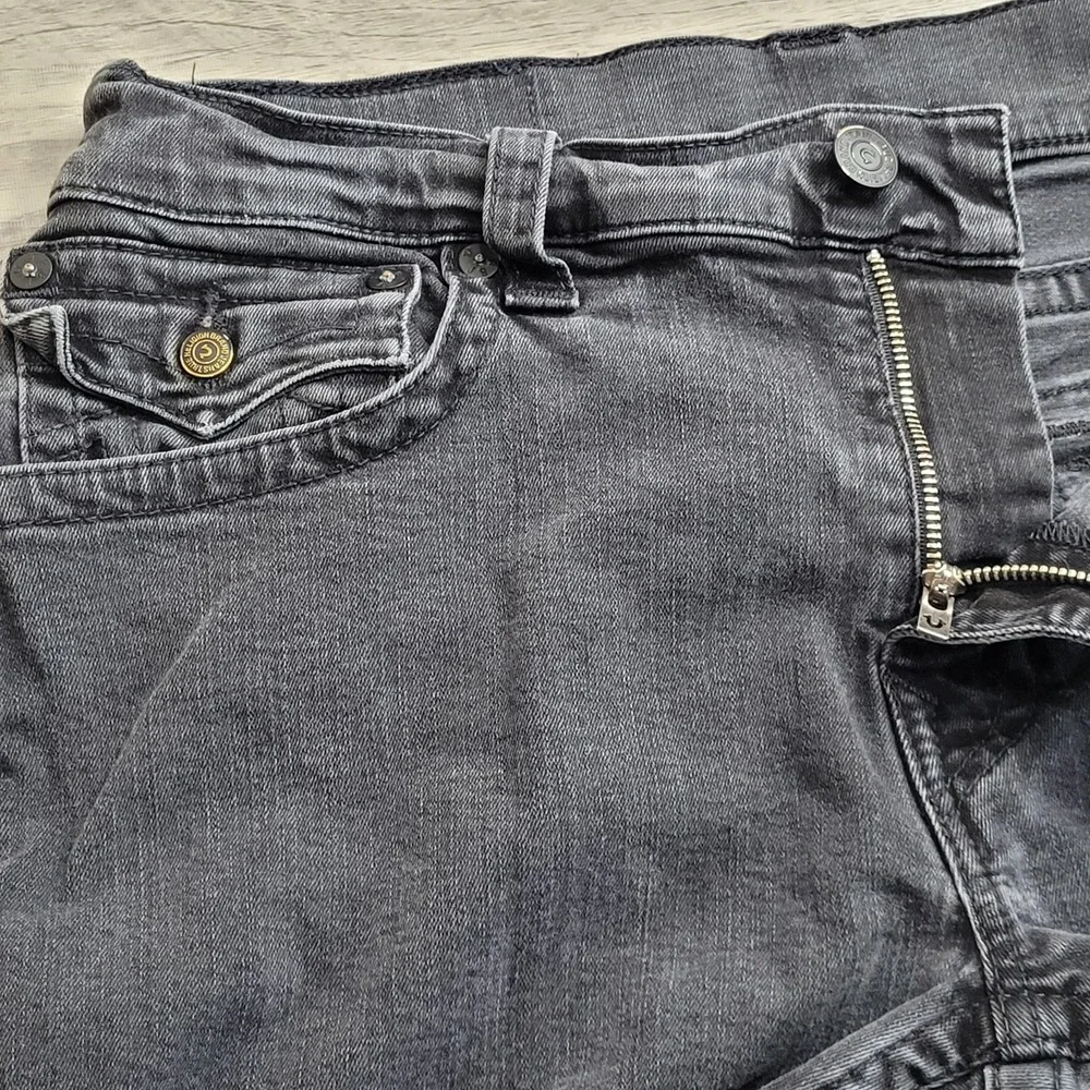 🖤True Religion Jeans Mens 38 (35x33) Black Ricky Flap SN Straight Leg Denim